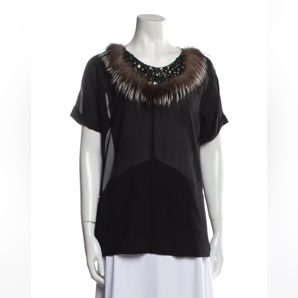 Fendi Black Top with Brown Fur Trim
